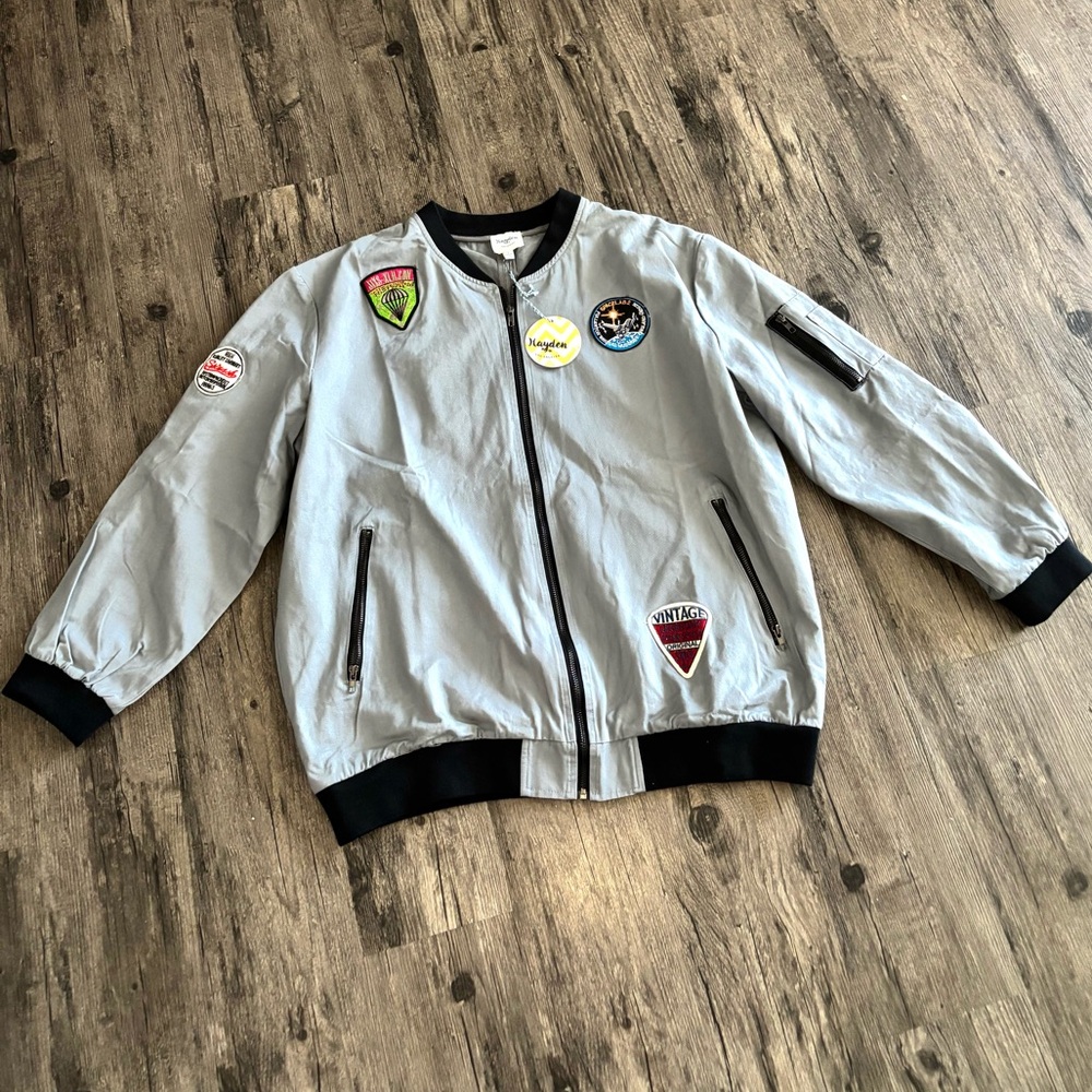 NWT Hayden Gray Bomber Jacket with Patches Men’s Size L